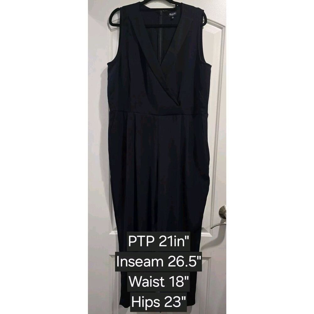 Madewell Tuxedo Jumpsuit Ankle Pants Women's 14 Black Blue Pockets EUC